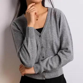 

Bogeda 100 Cashmere Sweater Women V-Neck Gray Cardigan Natural Fabric Soft Warm High Quality Free Shipping