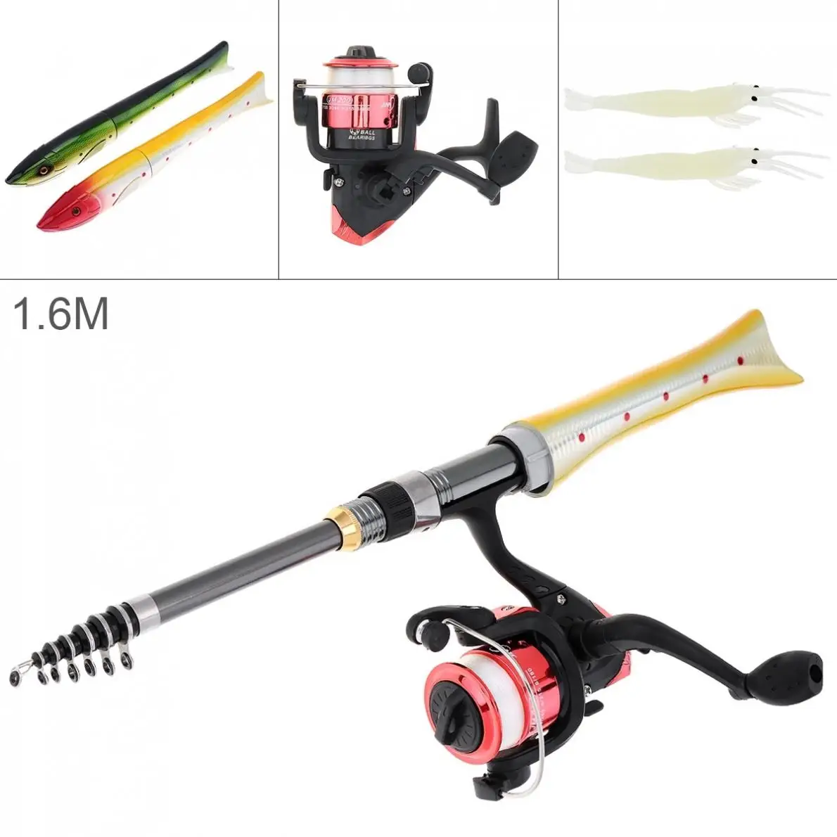 

1.6m Telescopic Carbon Fishing Rod Reel Line Soft Lures Luminous Shrimp Combo Mini Fish Shaped Pocket Pen Sea Ice Fishing Pole