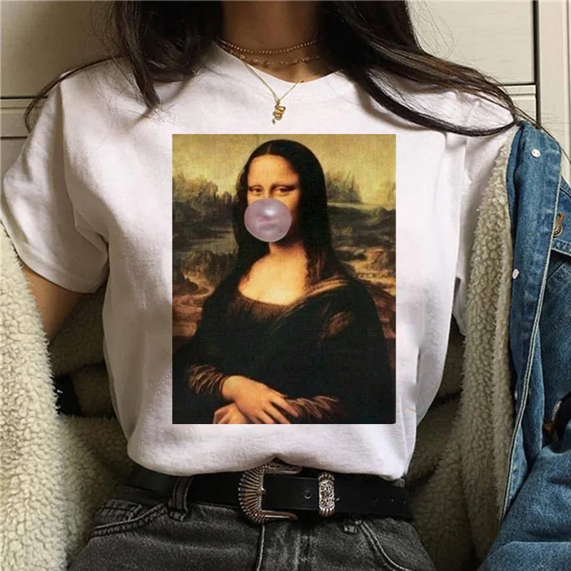 

Harajuku aesthetic tshirt women Mona Lisa spoof personality oil painting Tops Female T-shirt Vintage 90s Cartoon korean clothes