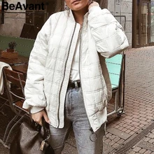 BeAvant модная клетчатая теплая белая парка Женская Повседневная парка с длинным рукавом Уличная Хлопковая женская верхняя одежда на молнии зимние куртки