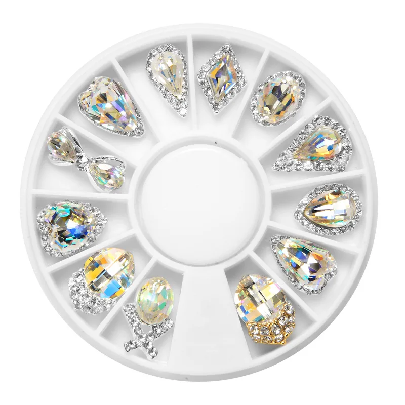 

12 PCs Nail Beauty Rhinestone Ornament Disc Nail Jewelry Alloy Shaped AB Bright Crystal Manicures Decoration Nail Crystal