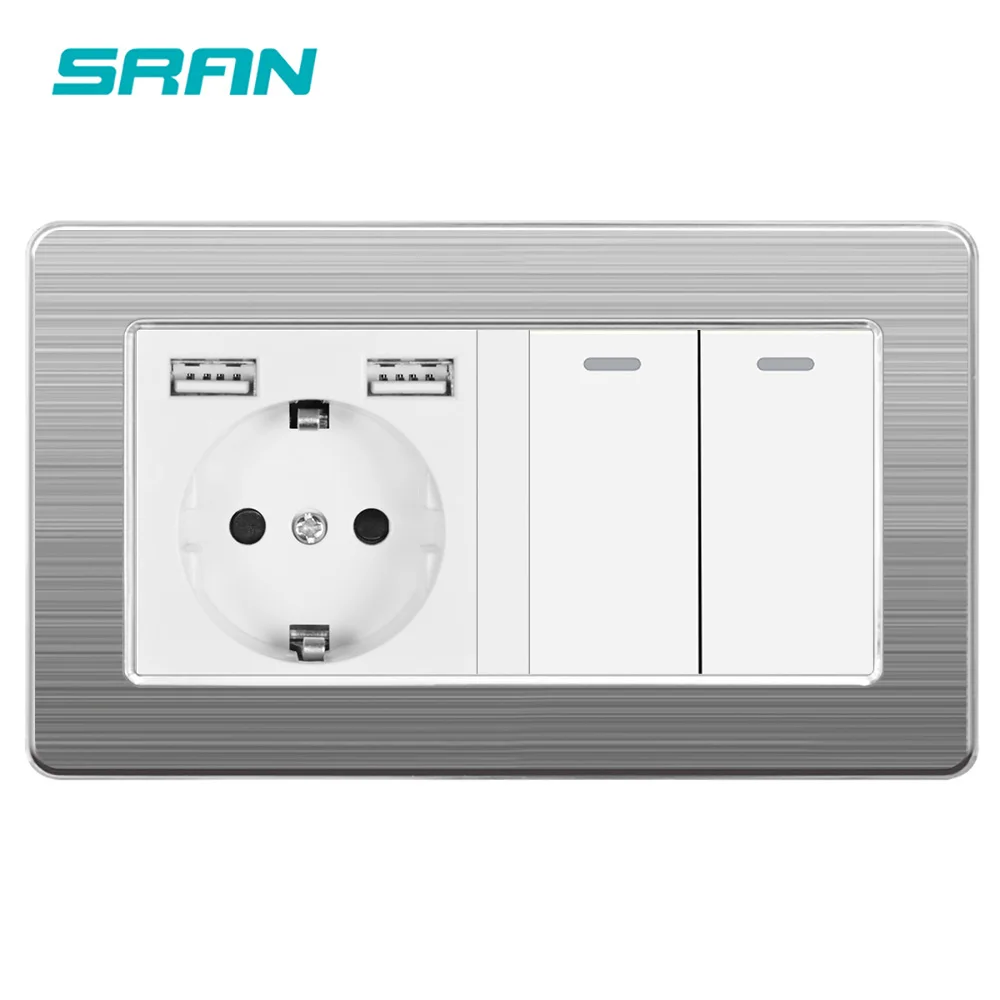 Европейская розетка SRAN с переключателем 220 В 16 А настенная usb 146*86 панель из