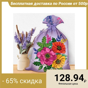 

Embroidery with ribbons on a bag "Flowers", 35 x 25 cm
