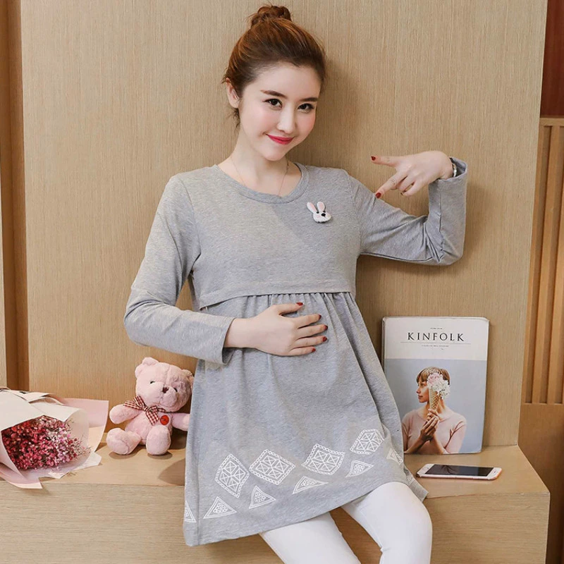 Vestido, платье для кормящих мам, платья для беременных, платья с длинным рукавом, полосатая одежда для беременных, одежда для кормящих грудью - Цвет: gray
