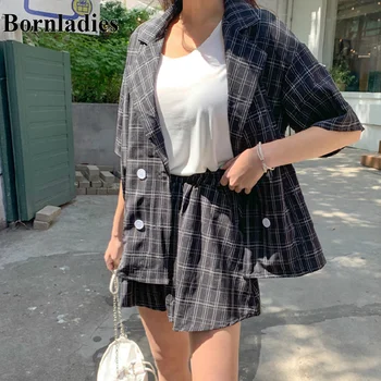 

Bornladies New 2020 Half Sleeve Blazer + High Waist Shorts for Women 2 Pieces Sets Work Office Lady Wear Summer Streetwear