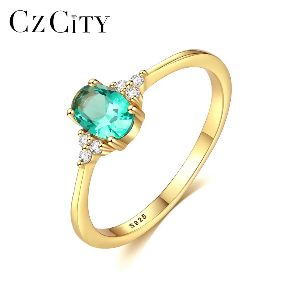 CZCITY нежный зеленый овальным топазом обручальные кольца для женщин 100% 925