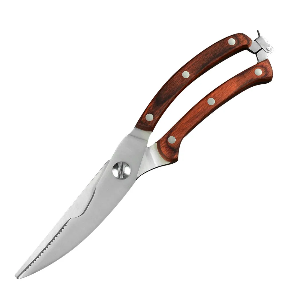 

Damask Kitchen Scissors Stainless Steel Heavy Duty Chicken Bone Shears Color Wood Handle with Safe Lock for Poultry Fish Chicken