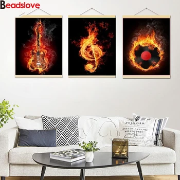 

3pcs Abstract Fire Guitar Craze Music Instrument Decorative mosaic diamond Embroidery cross stitch DIY 5D Diamond Painting