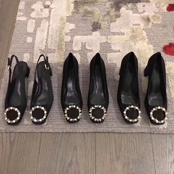 

Luxury Designer Women's Pumps Real Silk Party Dress Shoes For Woman Crystal Bling High Heels Pumps Genuine Leather Women's Shoes