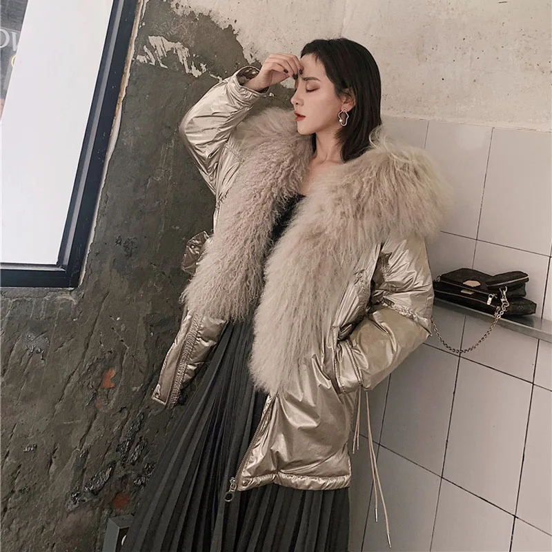 Manteau femme hiver пуховик женский с капюшоном с натуральным настоящим овечьим мехом воротник размера плюс пальто шапка Толстая теплая парка натуральный мех