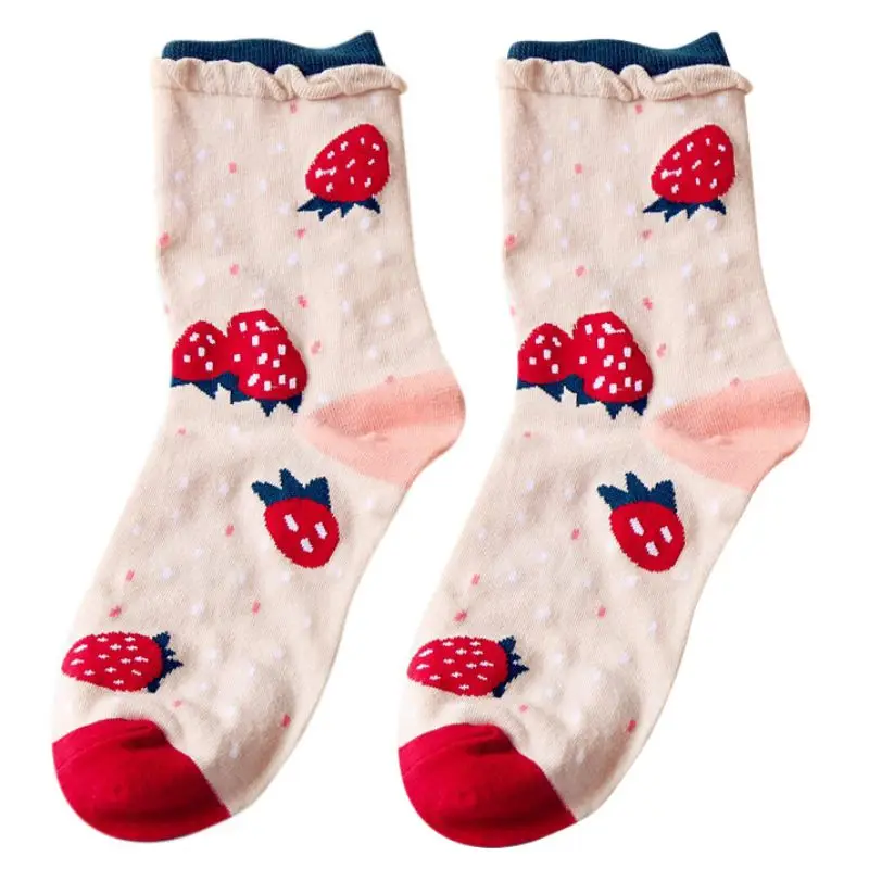 Новинка; рождественские носки; calcetines mujer; забавные носки; милые носки с принтом клубники и апельсина; сезон осень-зима; женские хлопковые носки