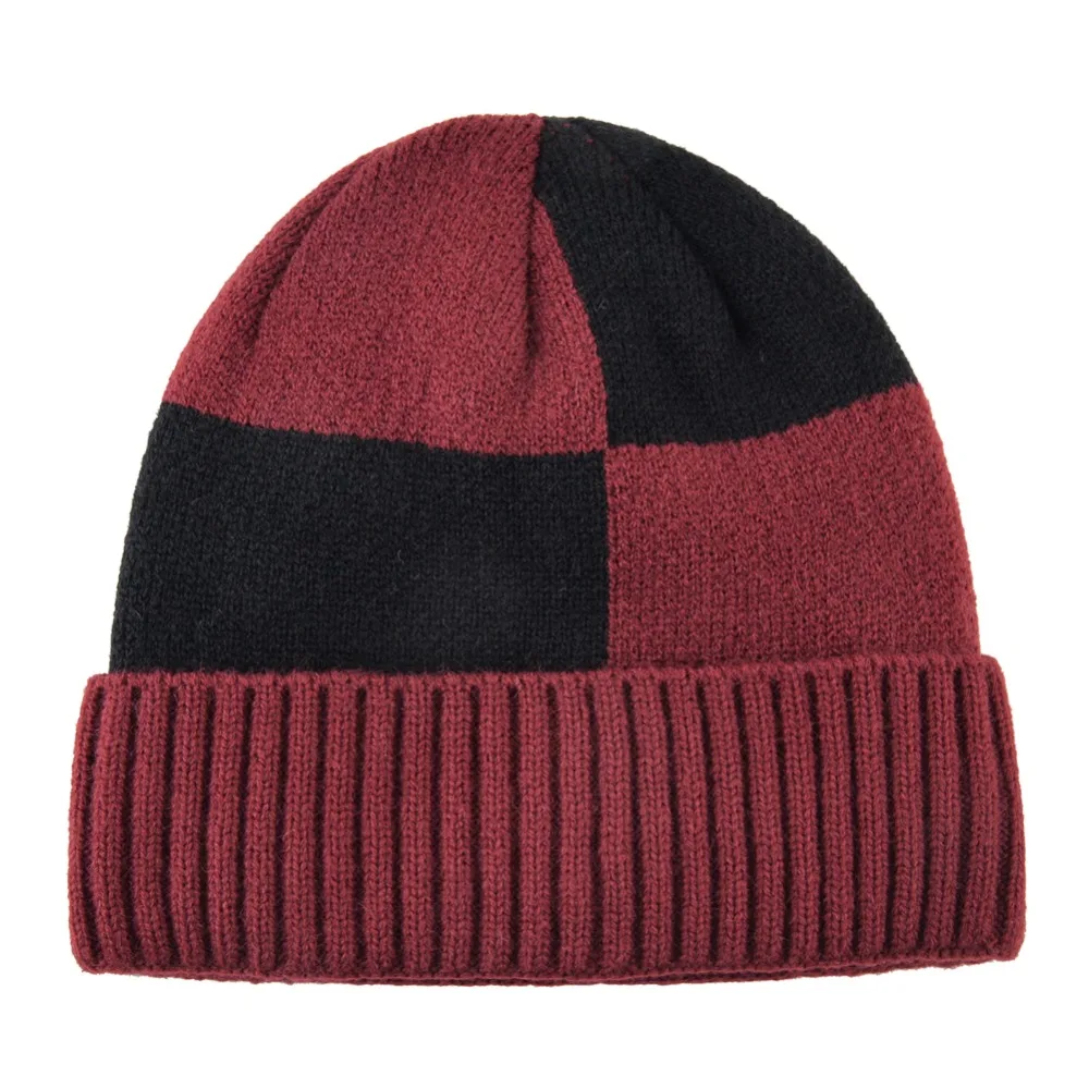 Вязаные шапочки Skullies, мужские зимние вязаные клетчатые шапки, модные вязаные Цветные Лоскутные шапочки, мужские уличные теплые шапки с добавлением бархата