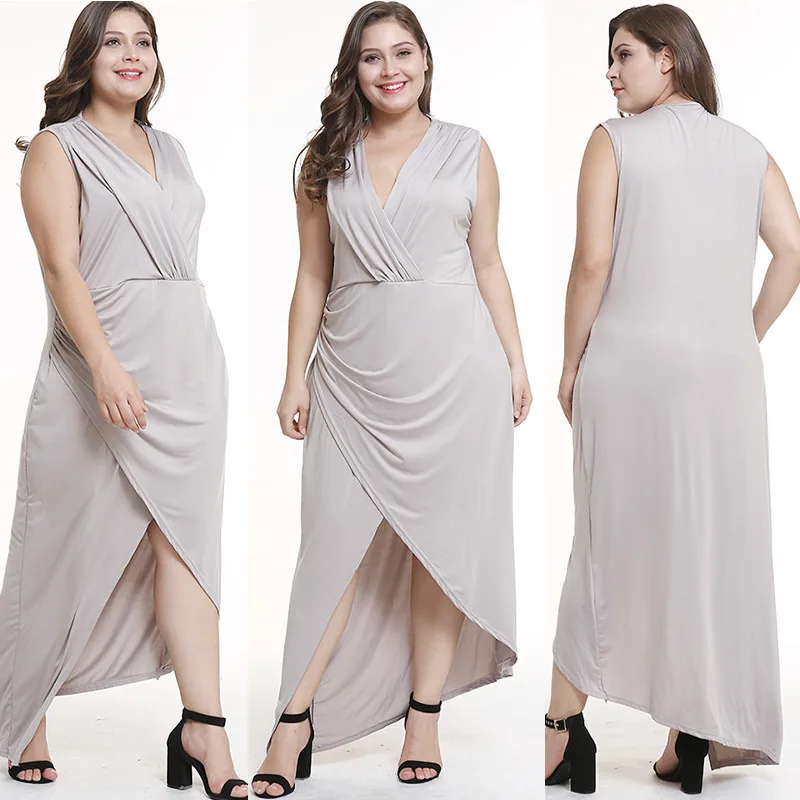 

7979 Wish BEEKING Cross Border Large Size Dress Debutante Elegant Sleeveless V-neck Slim Fit Irregular Dress Long Skirts