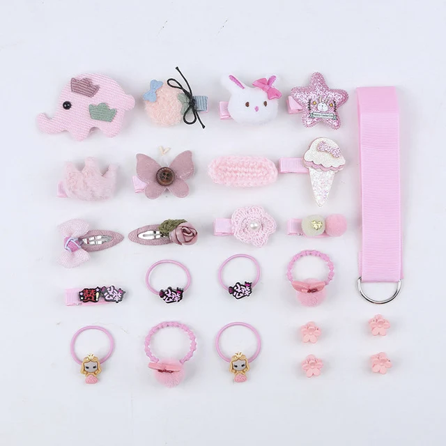 18/24 Pcs/Set Children Hair Clip Set Baby Head flower Fabric Bow Barrettes Hair clips Girl Elastic hair Headband Headdress Gift 24pcs--G