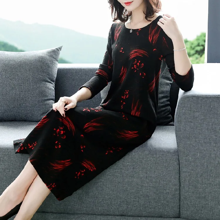 

2019 Autumn New Style Elegant Elegant Loose-Fit Slimming Mid-length over-the-Knee Base Skirt Jacquard Jersey Dress Women's