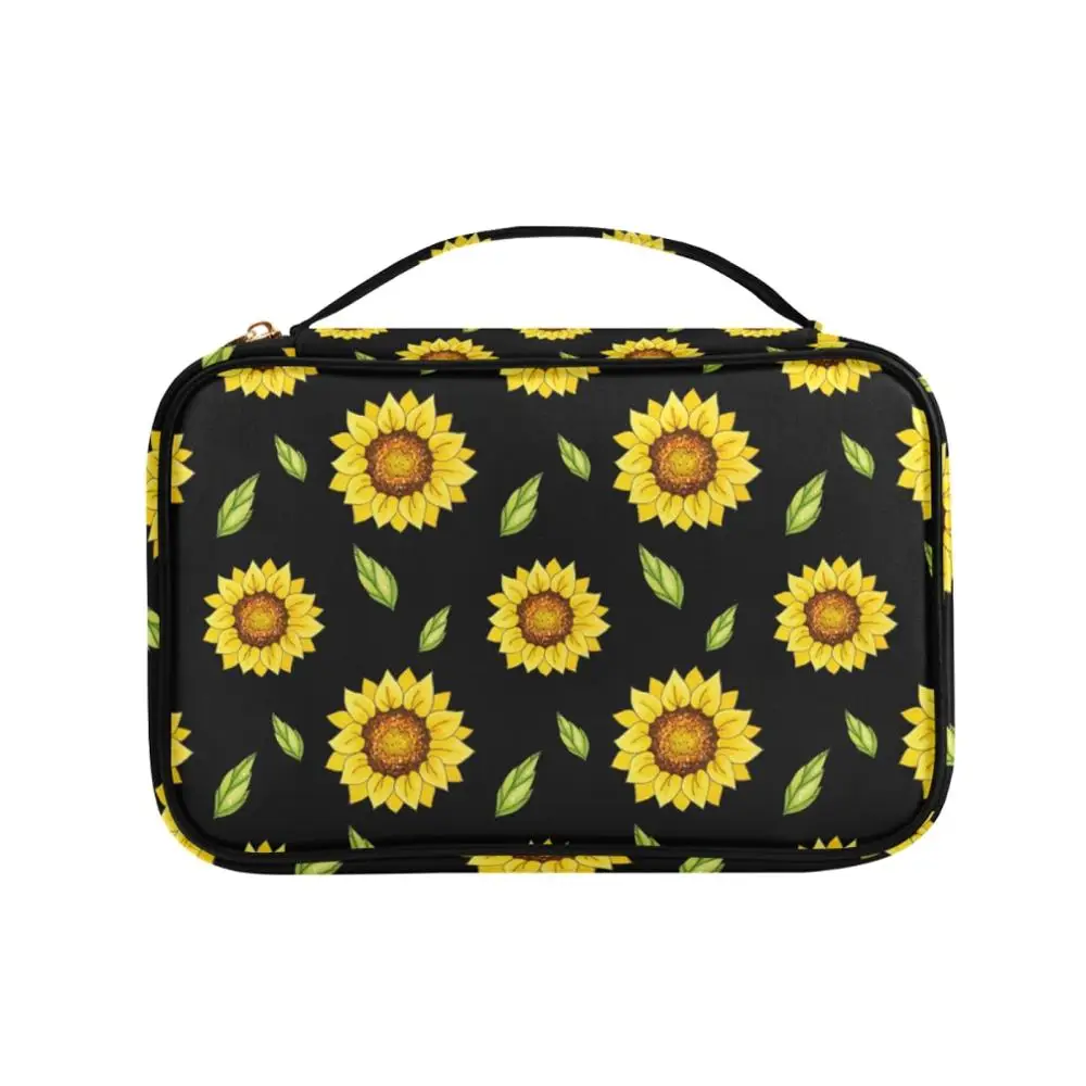 Sunflower Print Jewelry Box Travel Comestic Jewelry Casket Organizer Makeup Lipstick Storage Box Beauty Container Necklace Gift clamshell 3 drawer dressing table rounded makeup holder storage box for lipstick jewelry cosmetic organizer