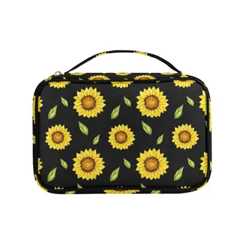 

Sunflower Print Jewelry Box Travel Comestic Jewelry Casket Organizer Makeup Lipstick Storage Box Beauty Container Necklace Gift