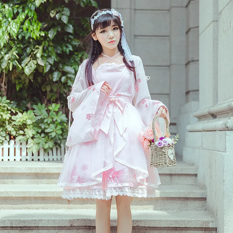 

Sweet Embroidery Flower Women Lolita Dress Anime Vintage 2PCS Gothic Loli Dresses Victorian Sexy Lace Chiffon Cosplay Costumes