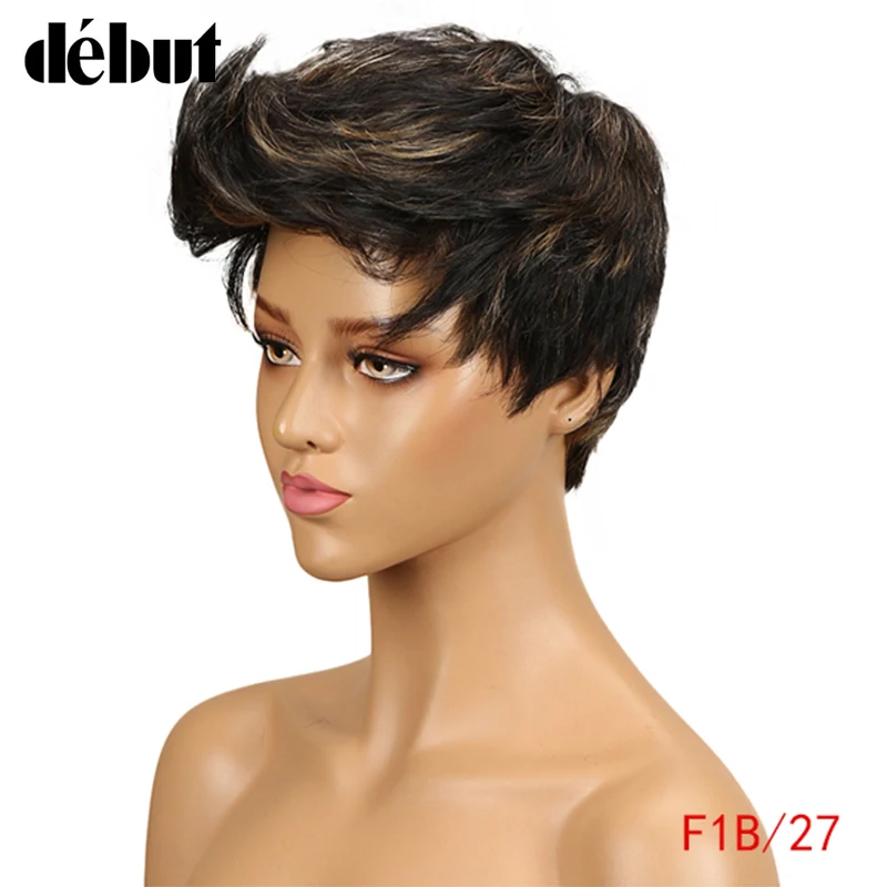 Дебютные кудрявые стриженые парики для женщин коричневого цвета короткие парики из человеческих волос бразильские Волнистые Короткие парики для женщин Подарки - Цвет волос: F1B27