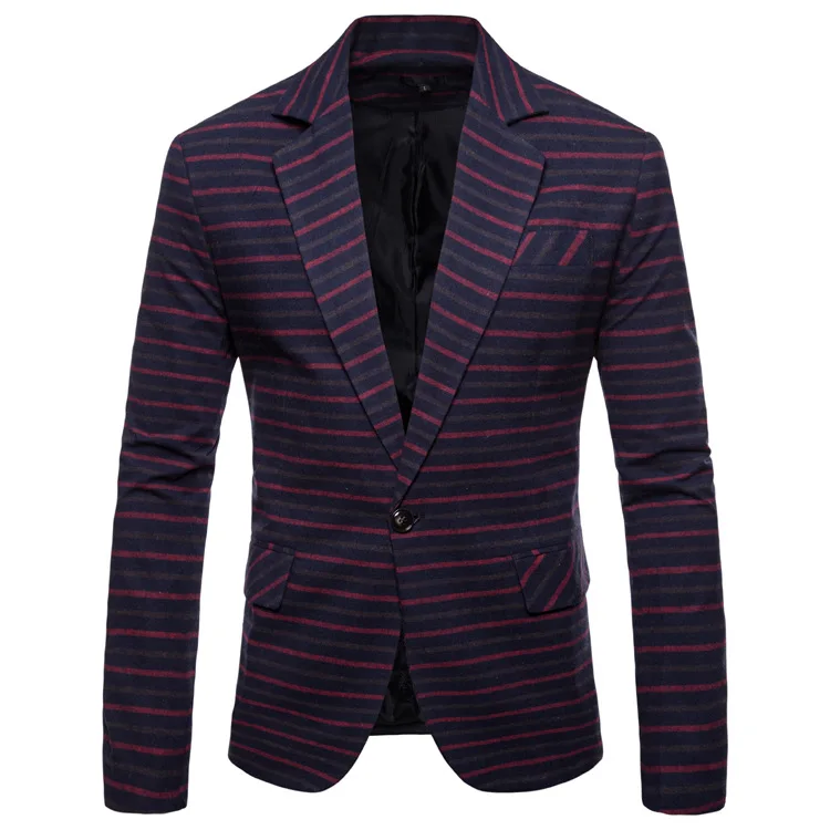 

New Style Autumn Europe And America Men's Casual Horizontal Stripes One-Button Night Club Style Simple Suit