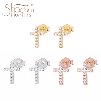 

SHADOWHUNTERS Pure 925 Sterling Silver Cross Stud Earrings For Women Femme Bijoux Luxury Silver 925 Jewelry