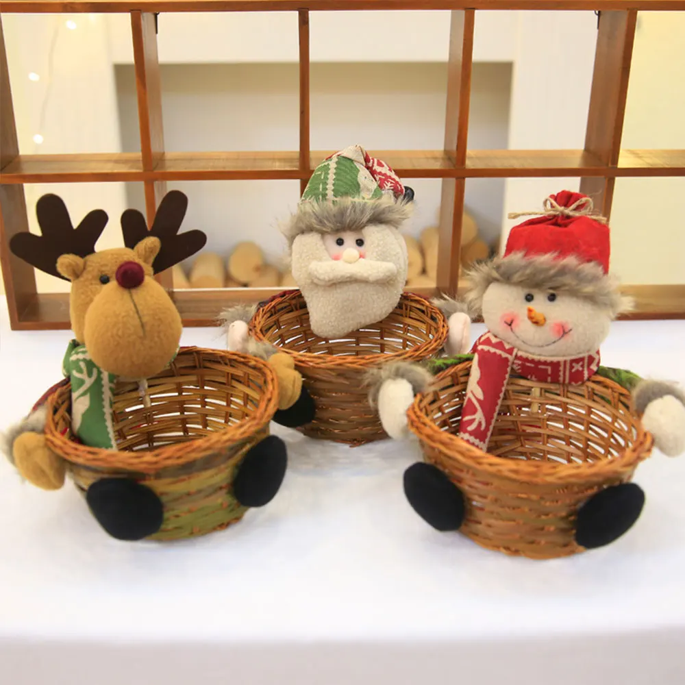 Kawaii держатель Санта Клаус Рождественский подарок для хранения Рождественский Декор корзинка для конфет Снеговик Олень декоративное украшение для вечеринки бамбуковое искусство