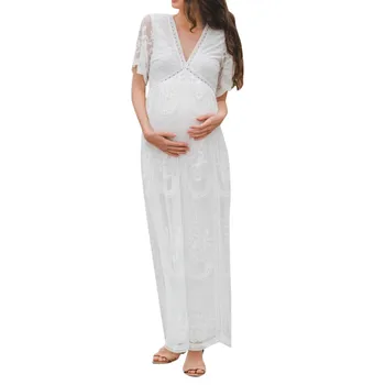 

Lace Maternity Dress Sexy Photography Props Short Sleeve Wedding Party Gown Pregnant Dresses Solid Lace Dress #LR1