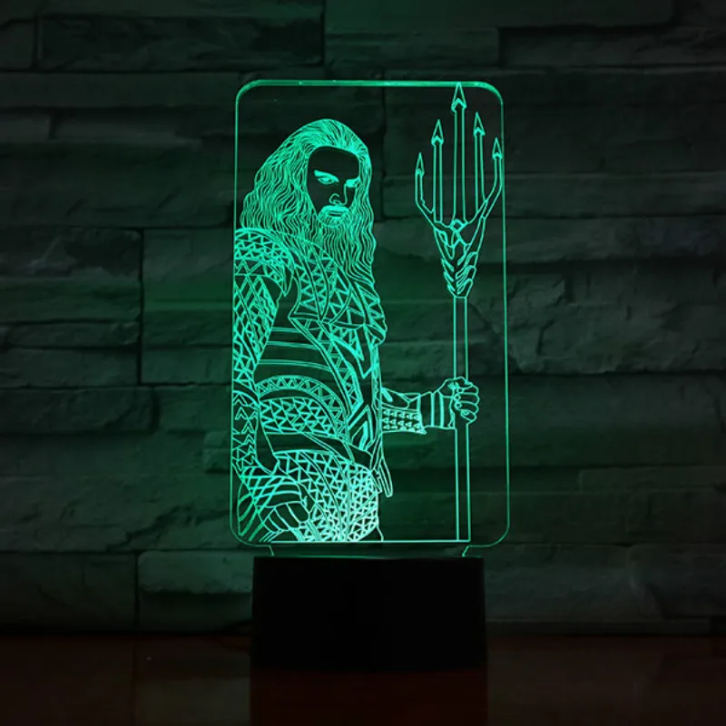 Children's 3D LED Night Light Aquaman Marvel Comics Superhero Bedroom luminaria Nightlight Kids Boy Birthday Gift 3d Desk Lamp