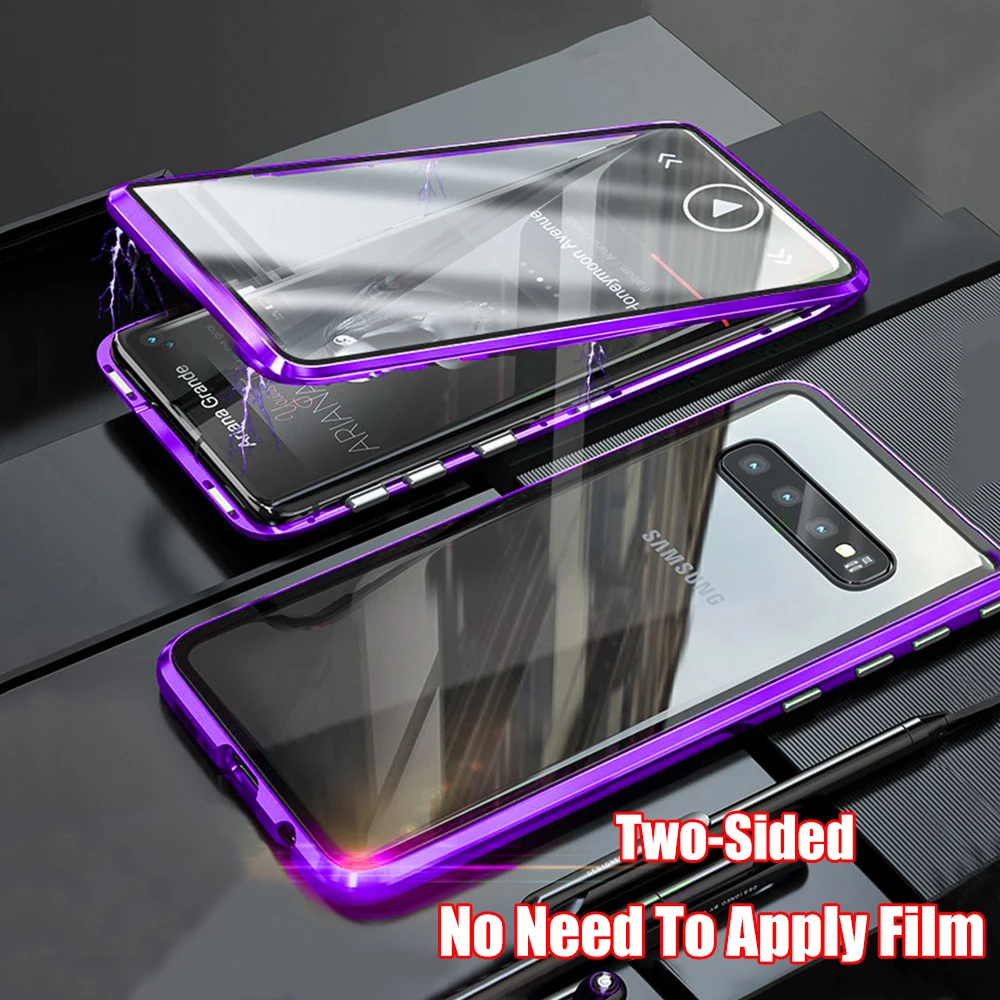 360 Magnetic Case For Samsung S7 Edge S8 S9 S10 Plus Note 8 9 10 Pro A7 A8 A9 A10 A30 A60 A70 A80 A50 Tempered Glass Case Cover