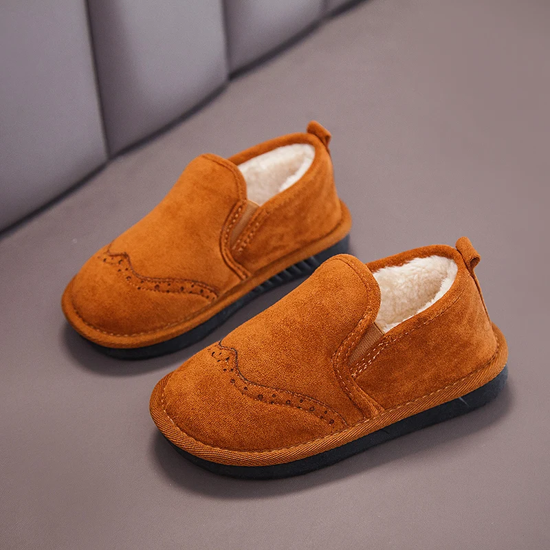 SSJ057Brown Обувь для мальчиков; Детские теплые бархатные лоферы; слипоны; Повседневная обувь; комплект детской зимней обуви; SSJ057 - Цвет: SSJ057Brown