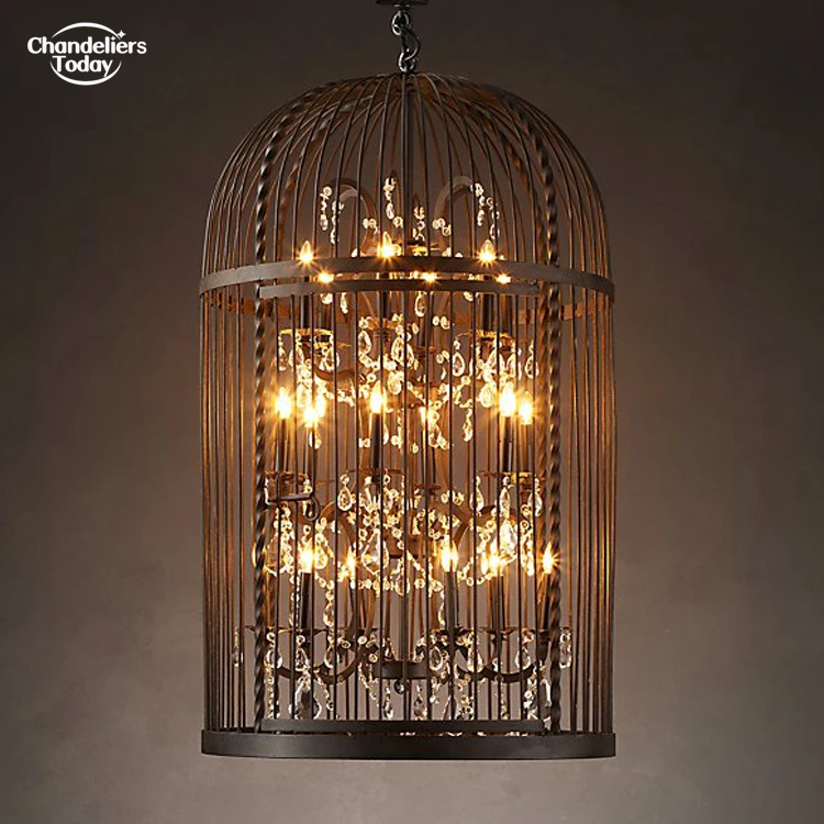 Vintage Rustic Birdcage Crystal Chandelier Lighting Black Bird Cage