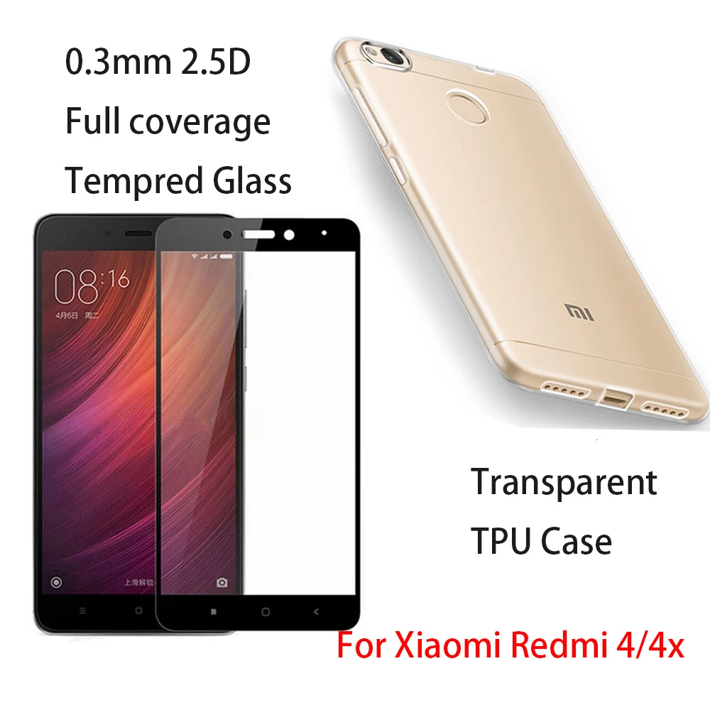 Для Redmi 4 Pro ТПУ силиконовый чехол Мягкий ТПУ чехол для Redmi 4X0,3 мм 2.5D прозрачное закаленное стекло Защита экрана для Xiaomi Redmi4