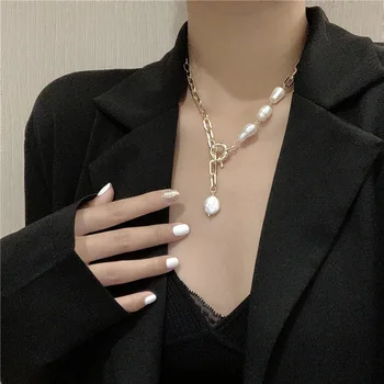 

Fashion Baroque Shaped Pearl Pendant Necklace Simple Temperament Asymmetric Necklace For Women Jewelry Gifts