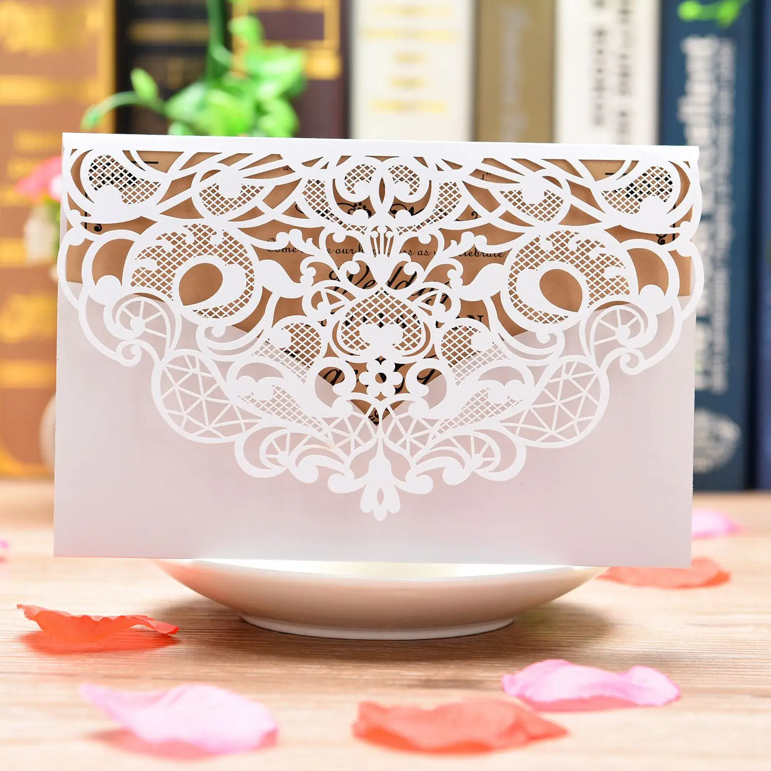  20Pcs Wedding Invitation Cards -Cut Gold Foil And Floral Design Invitation Pockets for Bridal Showe - 4000114237826