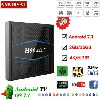 

H96 mini plus Smart Android 7.1 Amlogic S905W Quad core R2GB 16GB 4K H.265 2.4G WiFi set Top TV box Media Player PK H96 PRO Plus