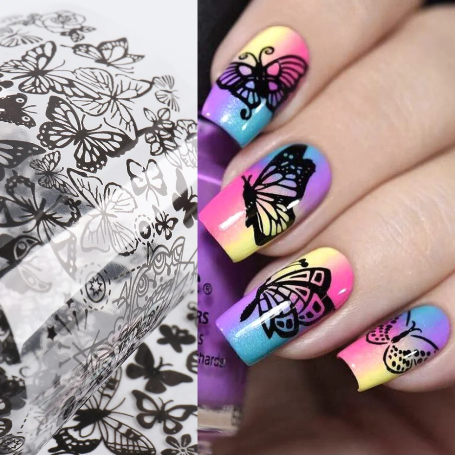 Black Nail Foil Butterfly Flower 4-5
