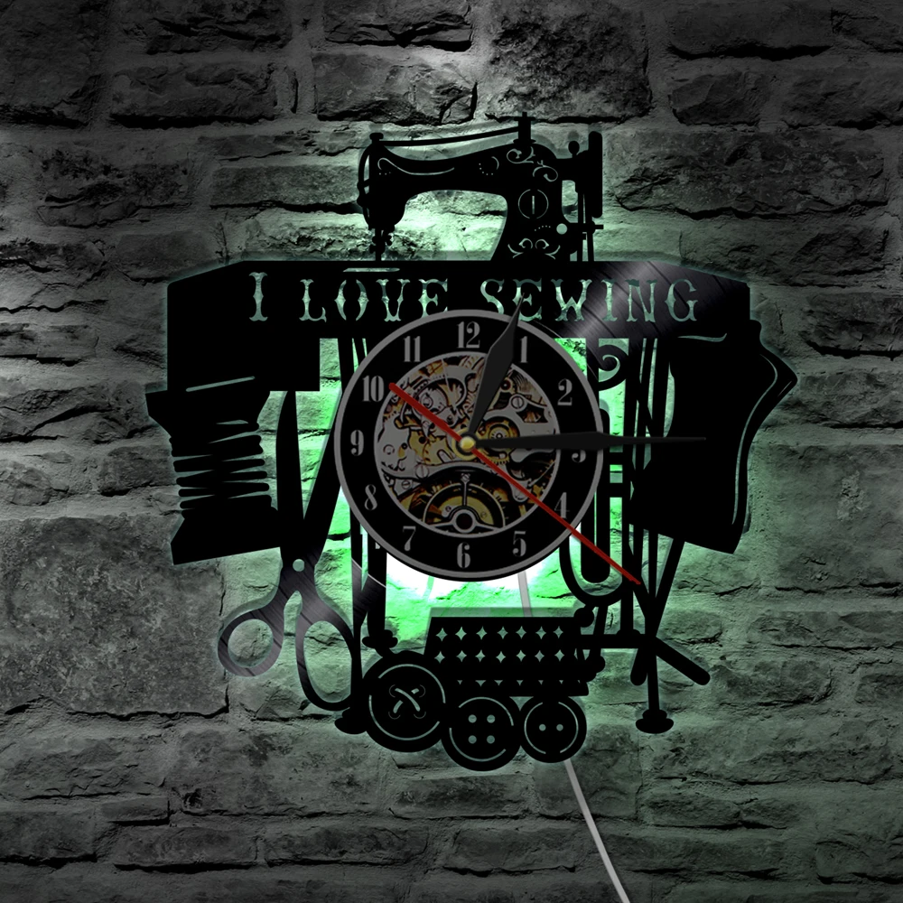 Я люблю шитье винтажные настенные часы ручной работы Виниловая пластинка настенные часы швейная машина художественный Настенный декор для комнаты