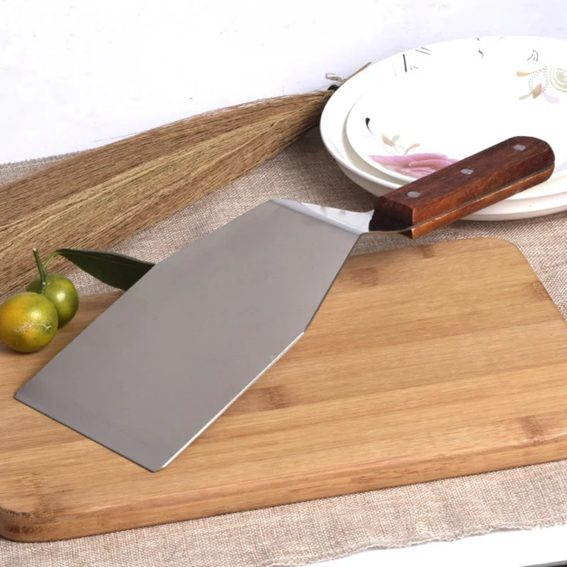 Professional Food Flipper Scraper Large Sturdy Stainless Steel Spatula with Strong Wooden Handle fo
