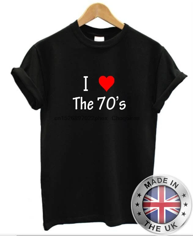 Мужская и женская футболка с надписью I Love Heart The 70 | одежда
