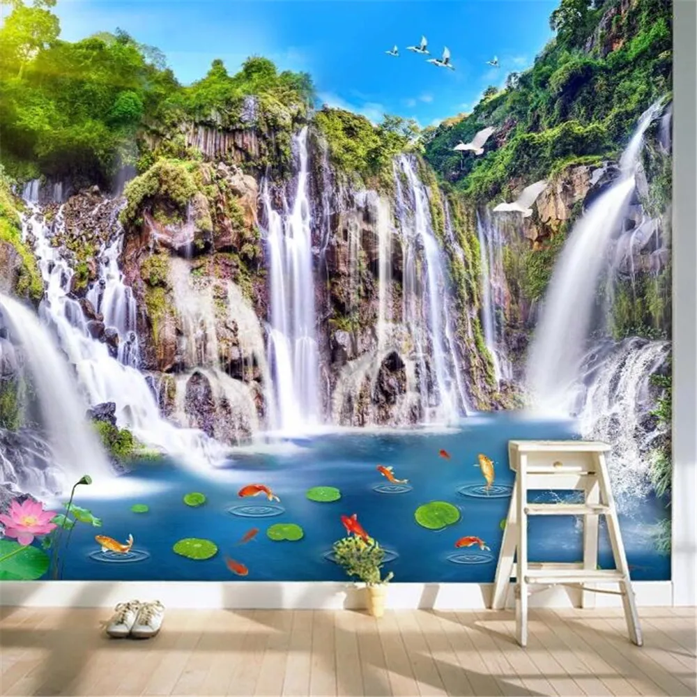 

Milofi custom 3D wallpaper mural landscape waterfall wooden bridge 3D landscape background wall background painting