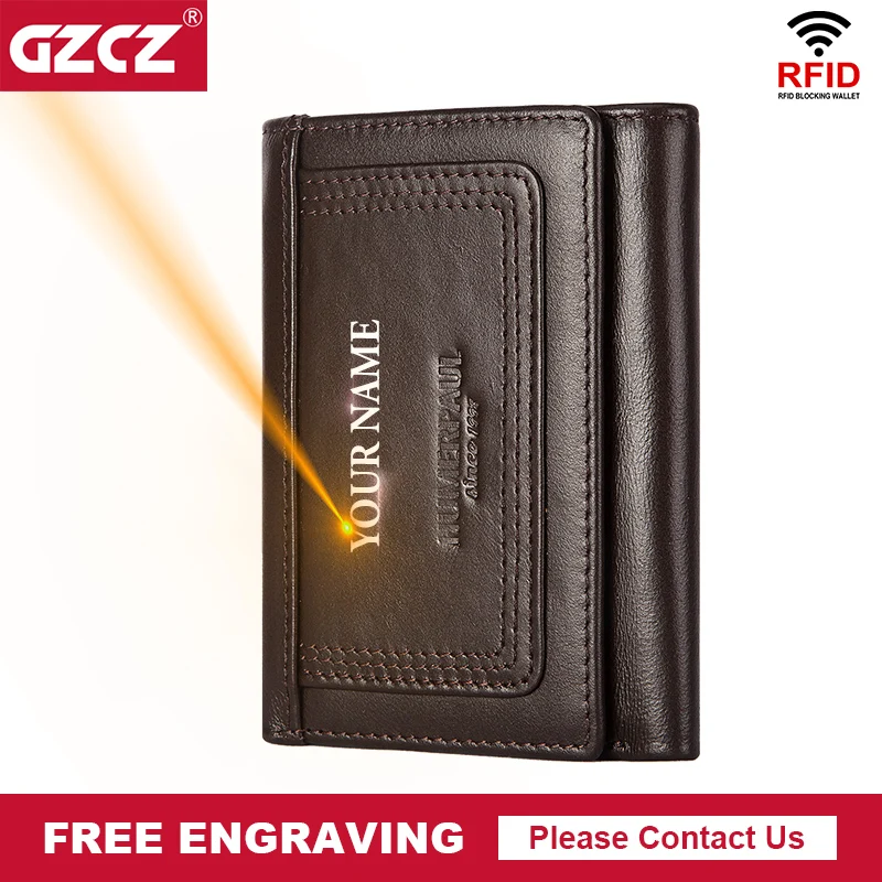 

Кошелек GZCZ мужской из натуральной кожи, Маленький Многофункциональный клатч тройного сложения с кредитницей и Rfid-защитой