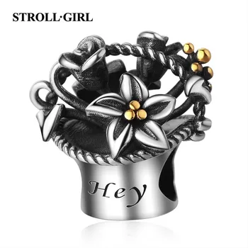 

Fine New Trendy 925 Sterling Silver Romantic Rose Flower Basket Charms Bead Fit European Bracelet for Women Gift Jewelry