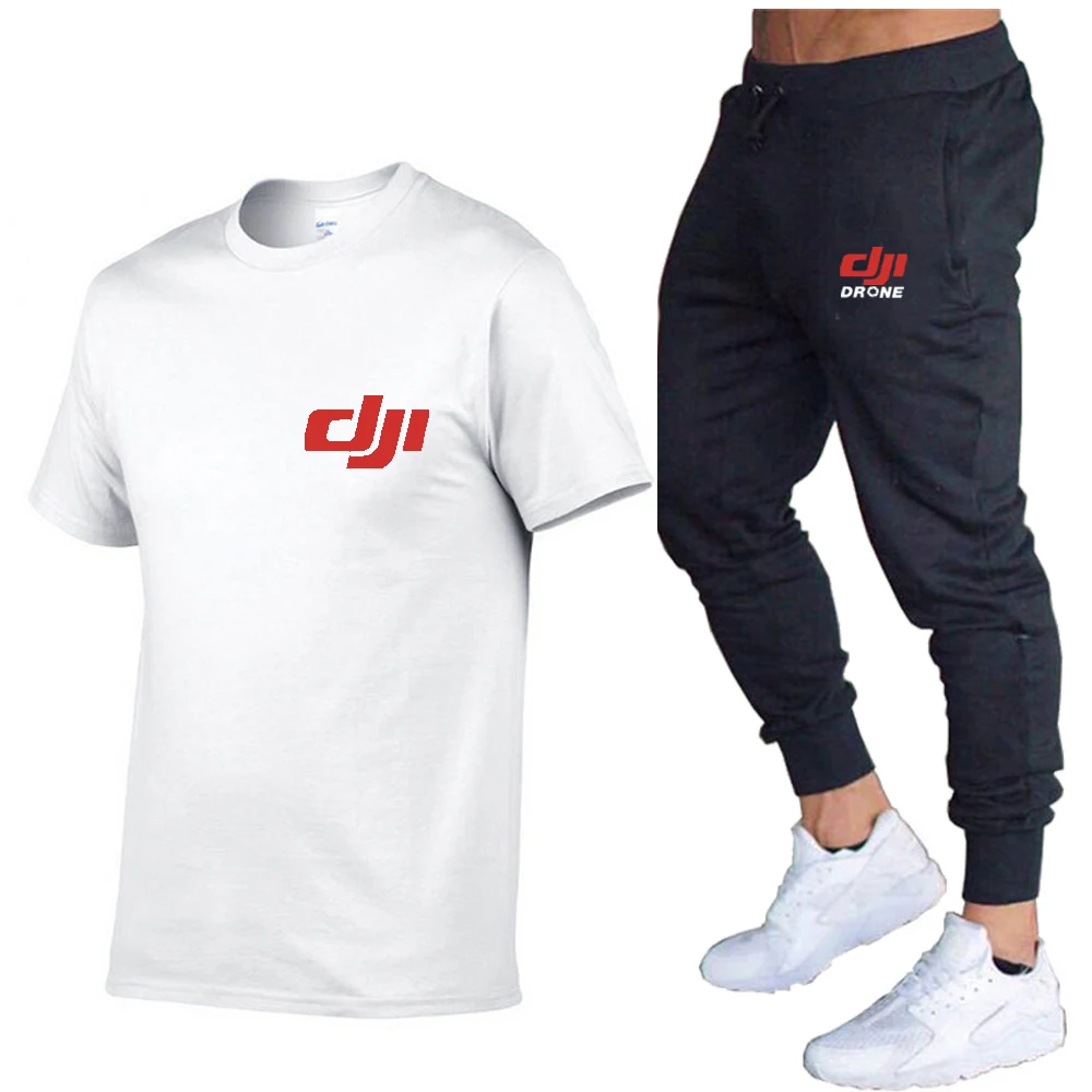 mens jogger sets Dji Professional Pilot Drone New Tracksuit Men casual Sets Printing T-shirt + pants 2-piece Suit Fashion Sportswear Tracksuit mens tracksuit set