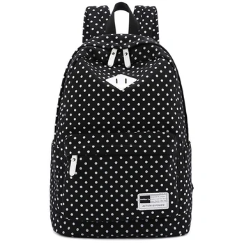 

Backpack Shoulder Bag Unisex Zipper Canvas Schoolbag Teenage Polka Dot Outdoor Casual