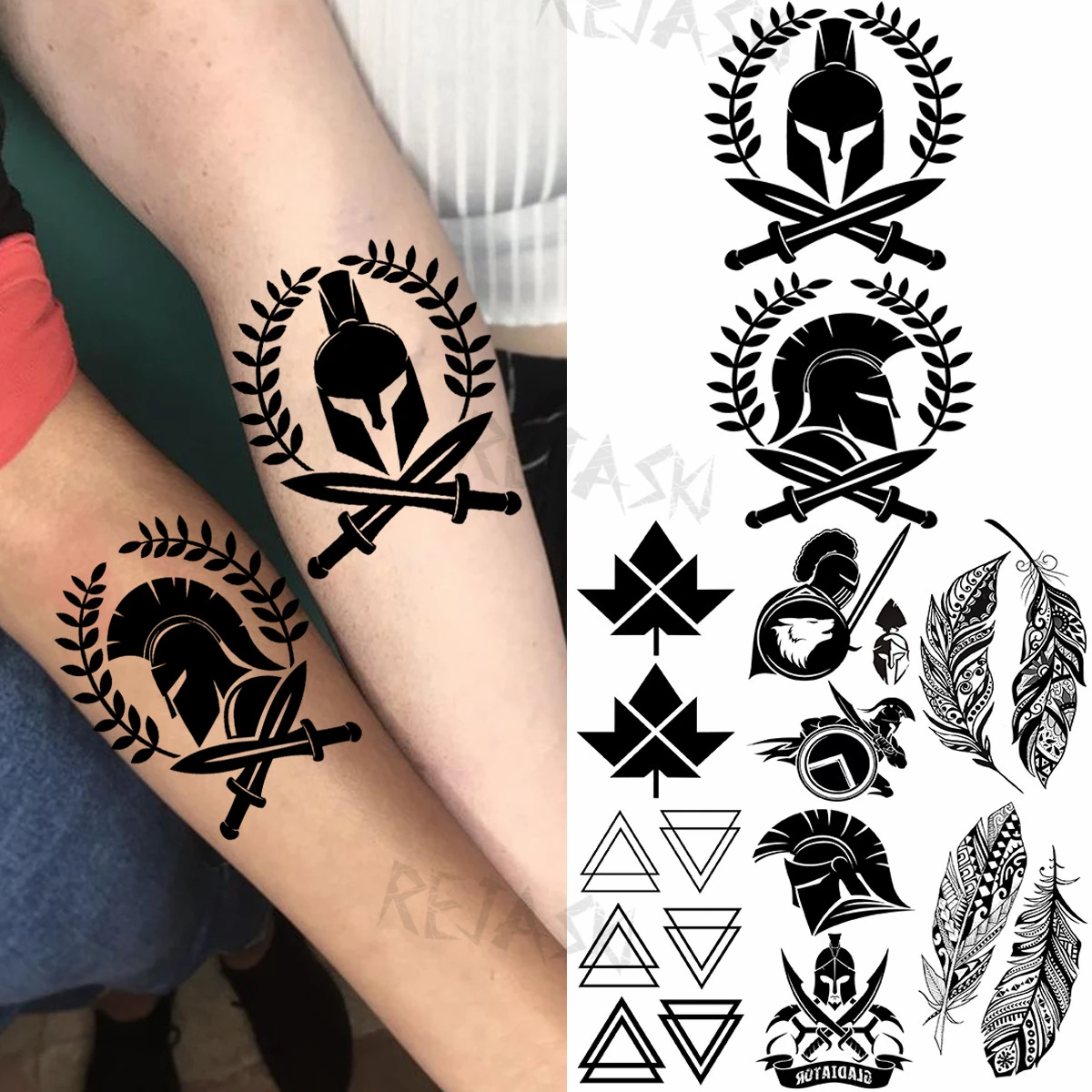 3d Spartan Warrior Sword Temporary Tattoos For Men Adult Geometric Maple Leaf Feather Fake Tattoo Custom Armband Washable Tatoos Temporary Tattoos Aliexpress