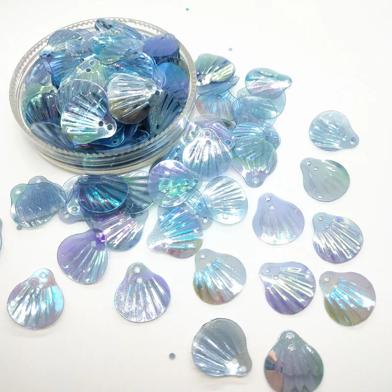 50g/Lot 13mm Shell Sequins Blue AB With 2 Holes Sewing DIY Mermaid Dress Clothing Model A