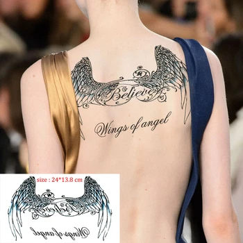 

Temporary Breast back Tattoo Sticker angle wings letter flower Fake Tatoo Flash Tatto Waterproof big Body Art for Woman man kid