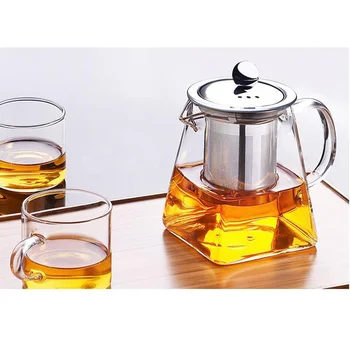 

High Temperature Borosilicate Glass Teapot Heat Resistant Square Glass Teapot With Tea Infuser Filter Milk Oolong Flower Tea Pot