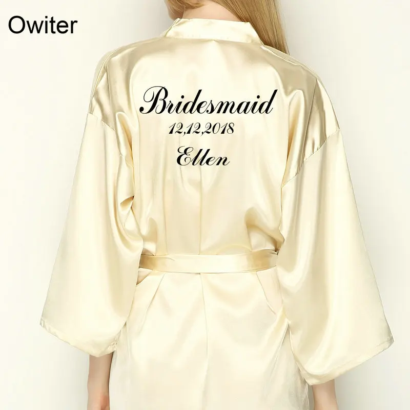 Personalized Custom Short Robe Wedding Personality Kimono Gown Bride Bridal Party Faux Silk Soft Home Bathrobe for Women Robes
