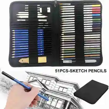 

51pcs/set Professional Drawing Artist Kit Set Drawing Kit Wood Pencil Sketch Painting Supplies With Box Stationery Art Supplies